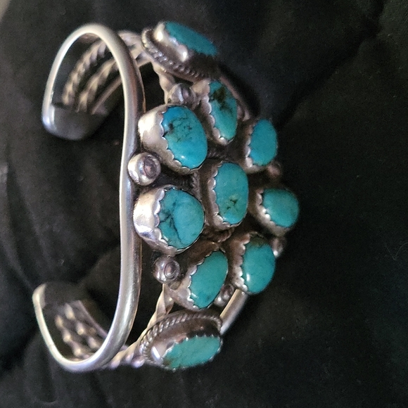 Fred Maloney Vtg Turquoise Sterling Silver Cuff Bracelet - Picture 3 of 10